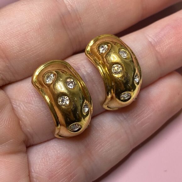 💛 Vintage Nolan Miller Gold Celestial Crystal Earrings - Picture 5 of 5